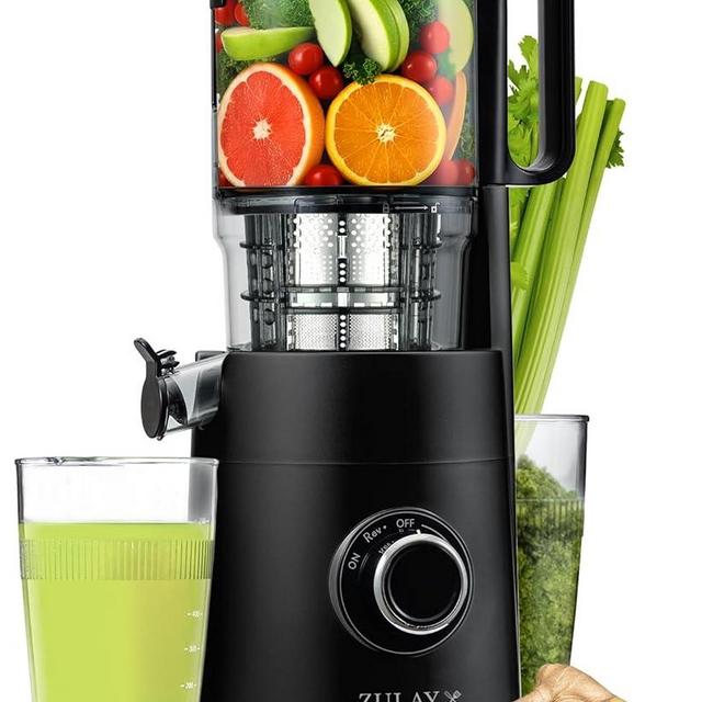 Zulay Kitchen Juicer Machine with 5" Wide Feed Chute, Cold Press Slow Masticating Juicer for Whole Fruits & Vegetables, Easy to Clean Stainless Steel Blades, High Juice Yield - Black