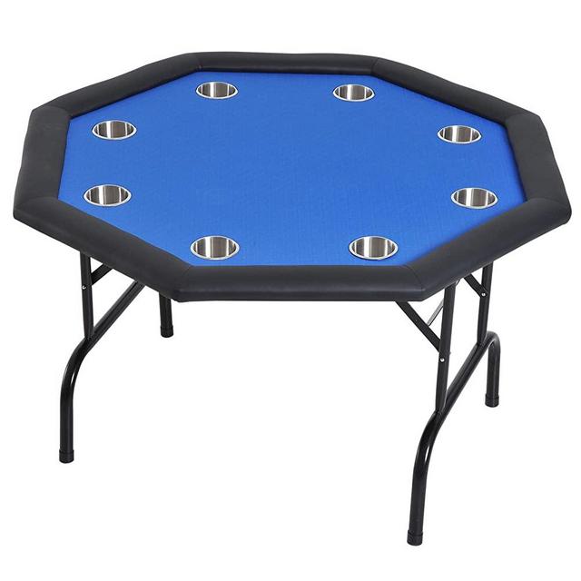 Soozier 3.9ft 8 Player Octagon Poker Table with Cup Holders Folding Top - Blue