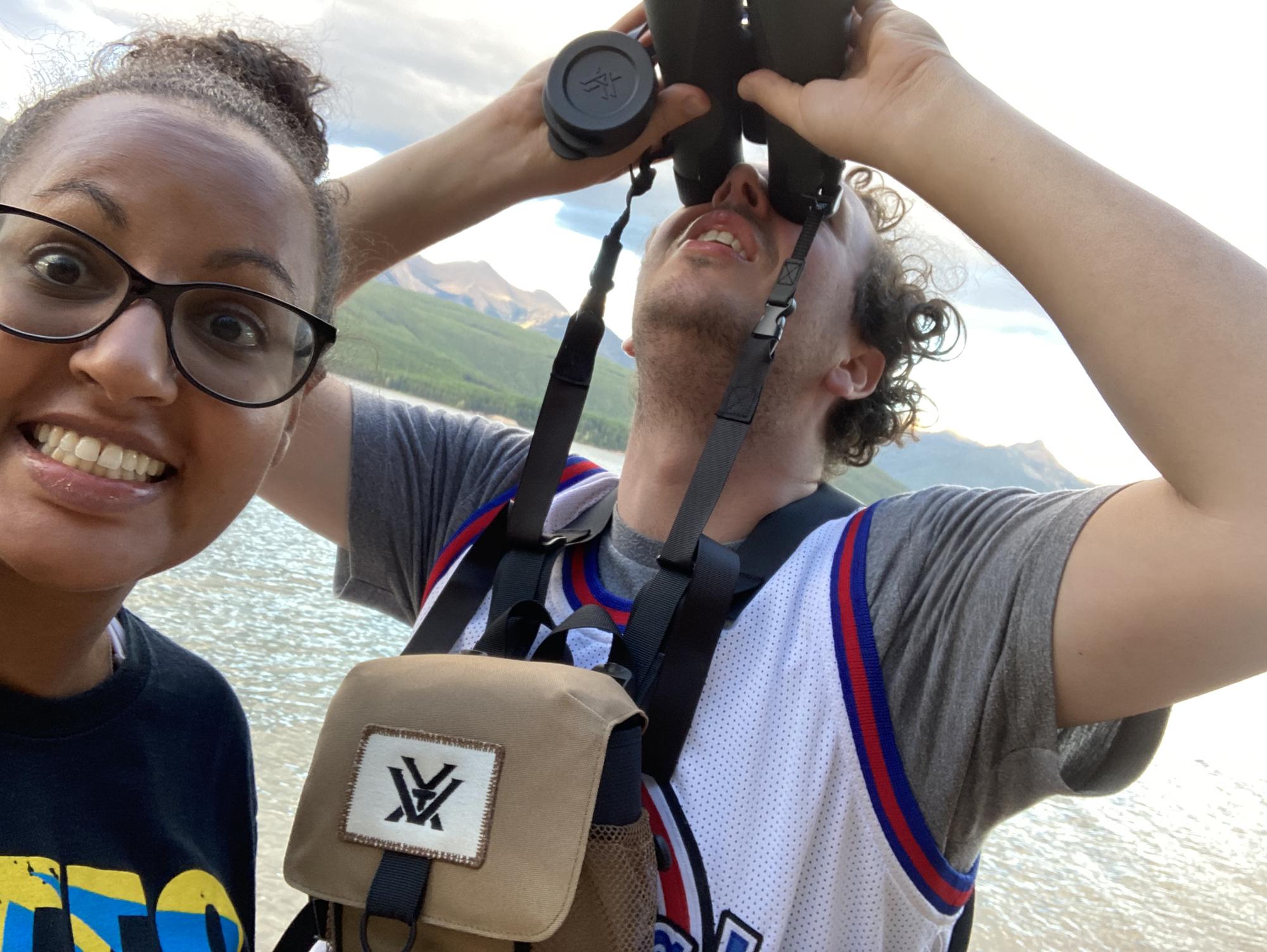 Stuck by Glacier National Park when it was closed. Erik tried (unsuccessfully) to find a bear through his new binoculars.