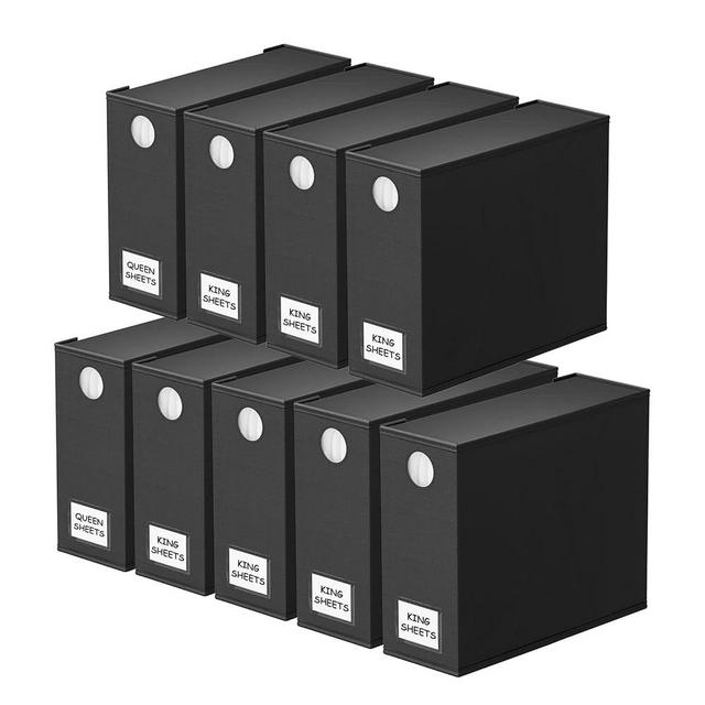 SpaceAid 9 Pack Bed Sheet Organizers and Storage, Foldable Sheet Organizer with Window for Linen Closet, Sheets Set Folder Keeper for Queen & King Size Bedding Storage (Black)