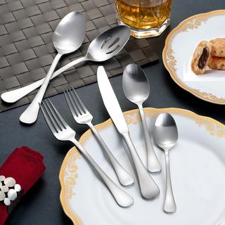 Lorren Home Trends Jasmine-Sat 62-Piece Satin Stainless Steel Flatware Set, Service for 12