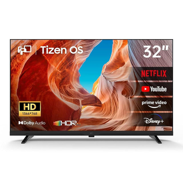 FPD Smart TV 32 Inch, Television Compatible with Samsung TV Plus Powered by Tizen OS, 720 HD TV with Dolby Audio, HDR 10, SmartThings, Miracast, Gaming Hub, Voice Remote Flat Screen TV (AT32-P1)