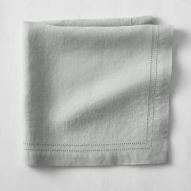 Linen Double Hemstitch Napkins, Set of 4, Light Grey