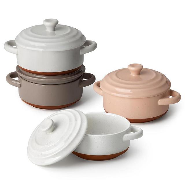 MALACASA Mini Cocotte Set - 12 OZ Small Casserole Dishes for Oven with Lids and Handles, Ramekins Oven Safe, Ceramic Mini Dutch Oven Set of 4, Microwave & Dishwasher Safe, Multicolor, Series TARA