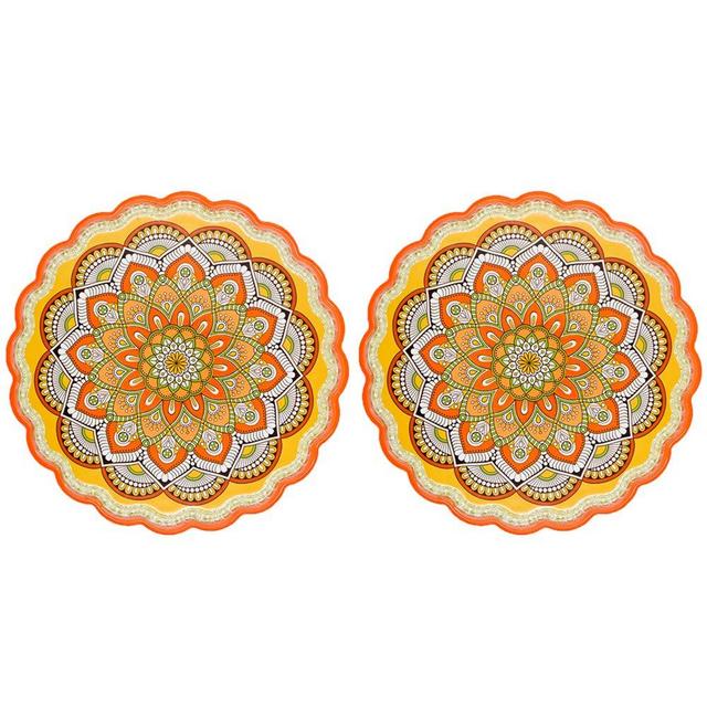 Arly Ceramic Tile Yellow Trivet for Hot Dishes, Art Waterproof Insulation Pads with Bohemia Style,Round 7.7 Inch Set of 2