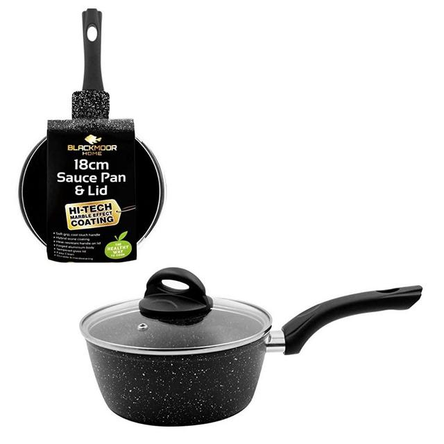 Blackmoor 65740 7” 2 Quart Saucepan With Lid / Stylish Black Marble Finish / Non-Stick & Anti-Scratch / Cool Touch Handle / Suitable for Induction, Electric and Gas Hobs