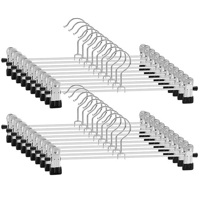 IEOKE Pant Hangers, Skirt Hangers with Clips Metal Trouser Clip Hangers for Heavy Duty Ultra Thin Space Saving, Black, 50pack-1