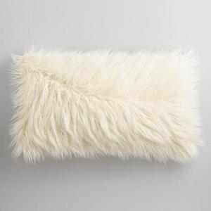 Oversized Ivory Mongolian Faux Fur Lumbar Pillow
