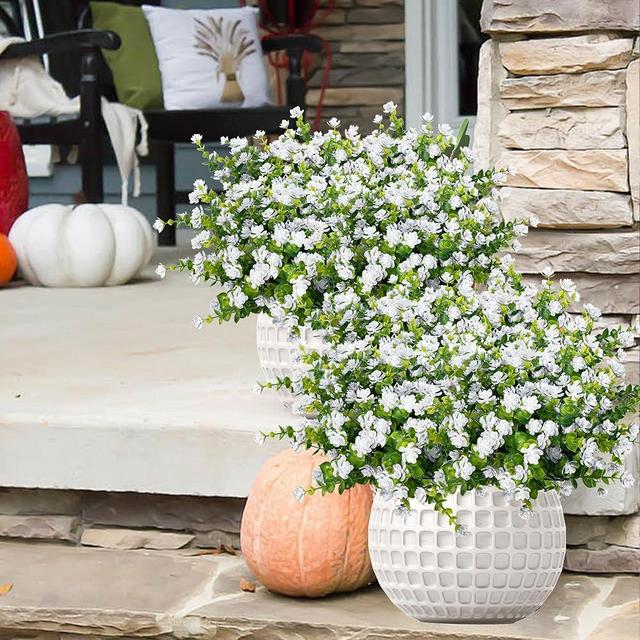 NETAP Outdoor Artificial Flowers UV Resistant, 20 Bundles Fake Realistic Floral Greenery Plants for Outside Porch, Window Boxes, Garden, Yard, Inside Home Table Decor, White