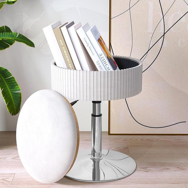 ACEQLYT Modern Minimalist Vanity Stool with Hidden Storage, Adjustable Vanity Chair for Makeup Room, 300lb Load Capacity Ottoman Makeup Chair for Vanity Desk Bedroom Bathroom, White Velvet
