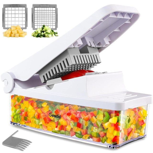Geedel Vegetable Chopper, Onion Chopper Pro Food Chopper, Kitchen Vegetable Slicer Dicer Cutter, Veggie Chopper with container for Salad Onion Potato Carrot (2 in 1, White)