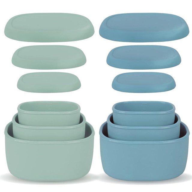 Anatole Silicone Food Storage Containers Set of 6 Lunch Box Bento with Lids BPA Free Dishwasher Microwave Oven Freezer Safe (6.7oz*2, 10oz*2, 20oz*2) Green Blue