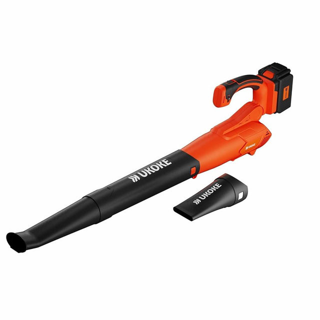 Ukoke Powerful 40V Brushless Cordless Blower (130 MPH / 550 CFM),for Blowing Snow Debris, Leaves, and Dust 2.0Ah Battery and Charger Included, Orange
