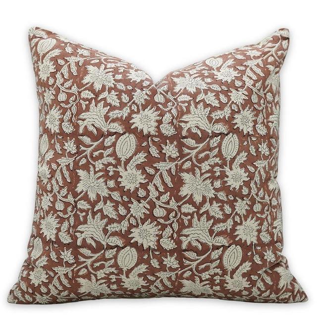 Fabritual Handmade Block Print Duck Canvas 14X14 Throw Vintage Pillowcase Cushion Cover with Zipper for Sofa, Couch and Bed, Outdoor, Spring, Fall Decoration, Boho Home Décor, Manikarnika, Brown