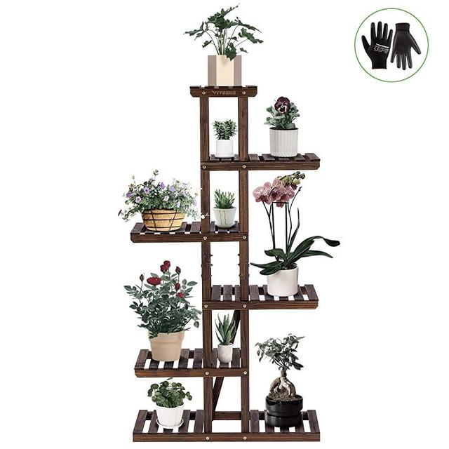 VIVOSUN Wood Plant Stand High Low Shelves Flower Rack Display for Indoor Outdoor