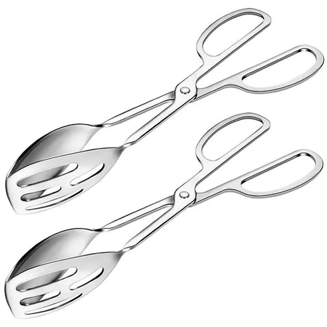 2 Pack Serving Tongs Buffet Tongs for Kitchen Cooking 10 Inch Stainless Steel Salad Tongs Serving Utensils for Wedding Party Catering (Silver)