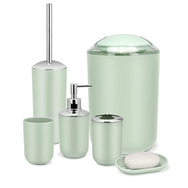 IMAVO Bathroom Accessory Set - 6 Piece Green Bathroom Accessories Set with Trash Can, Soap Dispenser, Soap Dish, Toothbrush Holder & Cup, Toilet Brush Holder, Bathroom Decor Sets Accessories Complete