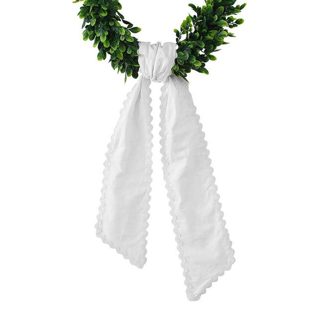DYSHAYEN Wreath Sash for Front Door,Canvas RIC Rac Trim Wreath Accessories for Yard Doorway Indoor Outdoor Bridal Shower Xmas Home (White-White Trim)