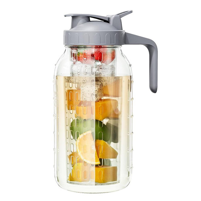 64 oz Glass Pitcher with Lid, Heavy Duty Wide Mouth Mason Jar with Pour Spout, Tea Jug Airtight Seal for Freshness and Convenience, Great for Cold Beverages, Breast Milk and Infused Drinks