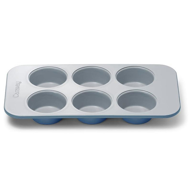 Caraway Nonstick Ceramic 6 Cup Muffin Pan – Non-Toxic, PTFE & PFOA Free – Oven Safe – Aluminized Steel Core – Small Muffin Pan for Baking Cupcakes, Muffins & More - Slate