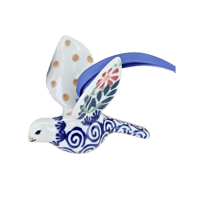 Blue Rose Polish Pottery Garden Bouquet Dove Ornament