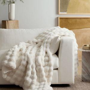 Ruched Faux Fur Throw in Snow
