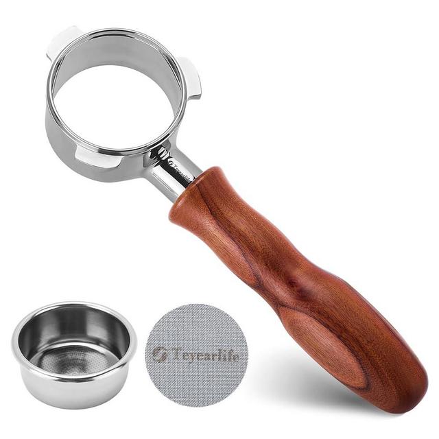 Teyearlife 54mm Bottomless Portafilter Replacement Breville Portafilter Fits Barista Express(BES870) Pro Touch Bambino Infuser Duo Temp The Espresso Accessories Made of Stainless Steel and Solid wood