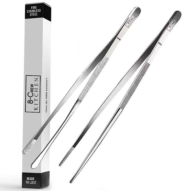 8-CREW KITCHEN Cooking Tweezers Set of 2-12 inch Stainless Steel Culinary Tweezers for Multi-Use, Plating, BBQ, Decoration, Grilling, Seafood & Bar