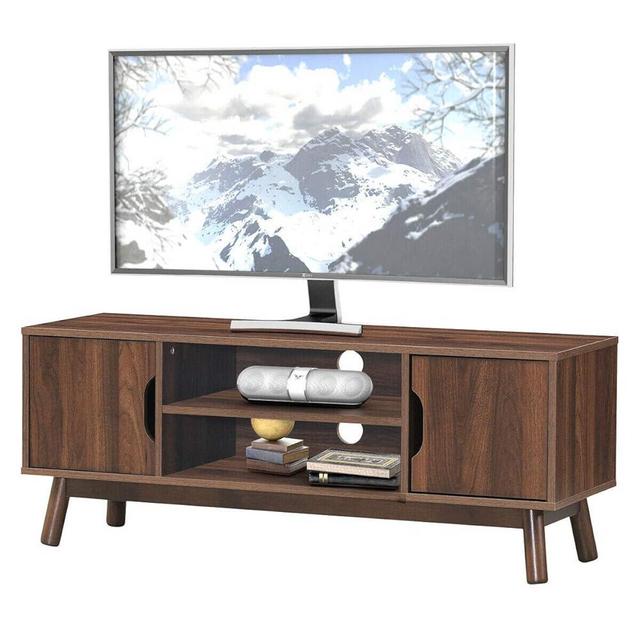 DORTALA Mid-Century Modern TV Stand up to 50" TV, Wood Entertainment Center w/Open Storage Shelf, TV Console Table for Living Room, Bedroom, Walnut