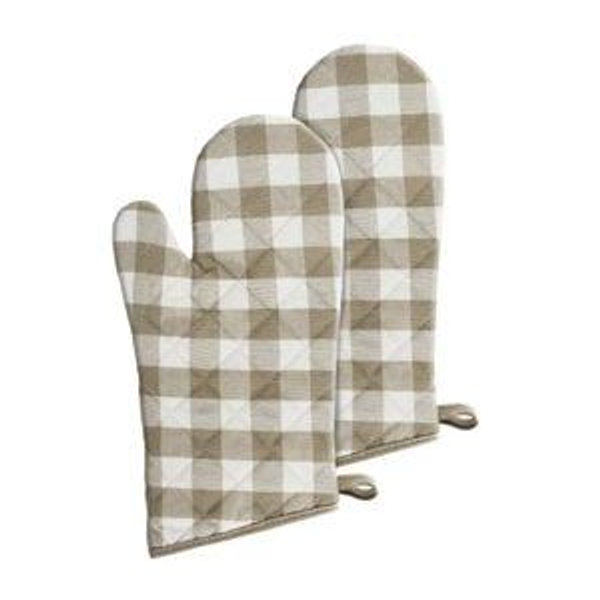 Kate Aurora 2 Pack Gingham Plaid Checkered Gingham Country Farmhouse Oven Mitts - 17 in. W x 17 in. L, Linen