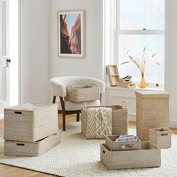 Modern Weave Rattan Baskets Collection - Whitewash