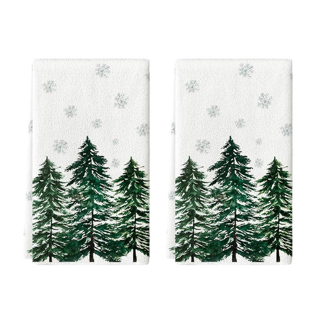 Artoid Mode Green Xmas Tree Christmas Kitchen Towels Dish Towels, 18x26 Inch Farmhouse Snowflakes Winter Decoration Cleaning Set of 2