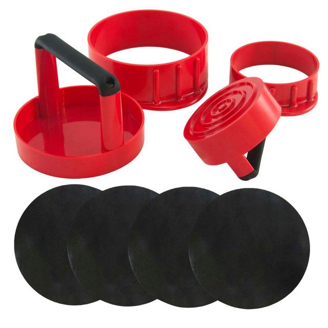 3-in-1 Burger Press & FLEX Grill Sheets™ Set in Red/Black
