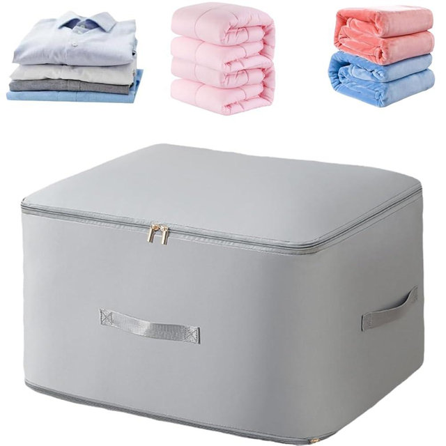 Ultra Space Saving Self Compression Organizer, Compression Bags for Storage, Storage Tote for Space Saving Compression Moving Organizer Bags for Blankets, Comforters,Clothes (Grey, Large)
