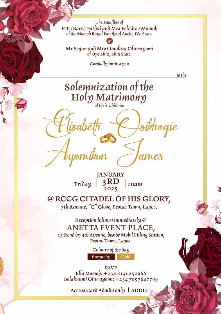 The Wedding Website of Ayomikun Oluwayemi and Elizabeth Momoh