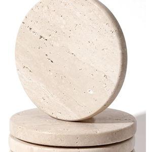 Beige Travertine Coasters Set of 4, Marble Absorbent Coasters