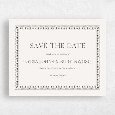 Dark Charcoal, Beige Wedding Save the Date - Giselle Landscape