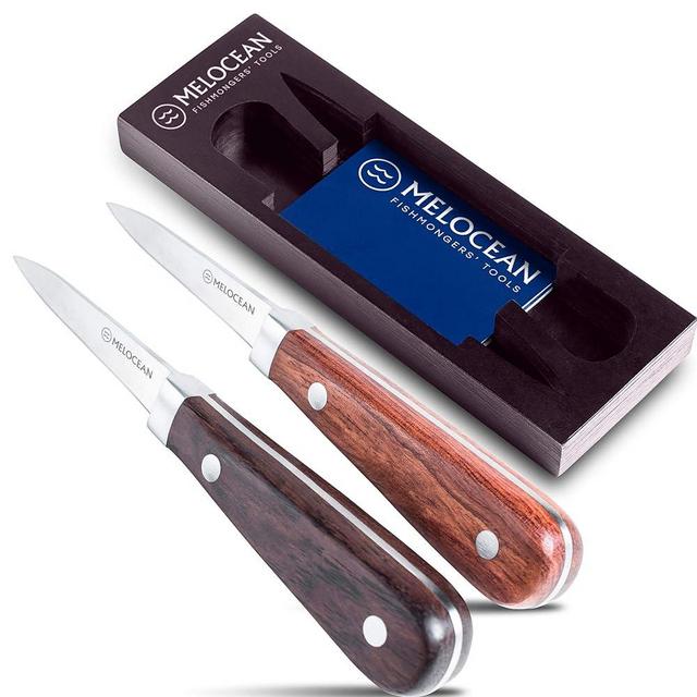 Melocean Oyster Shucking Knife Set of 2 - Professional Oyster Knife Shucker Clam Opener Kit in Lovely Box - Bonus Ebook and Brochure Included