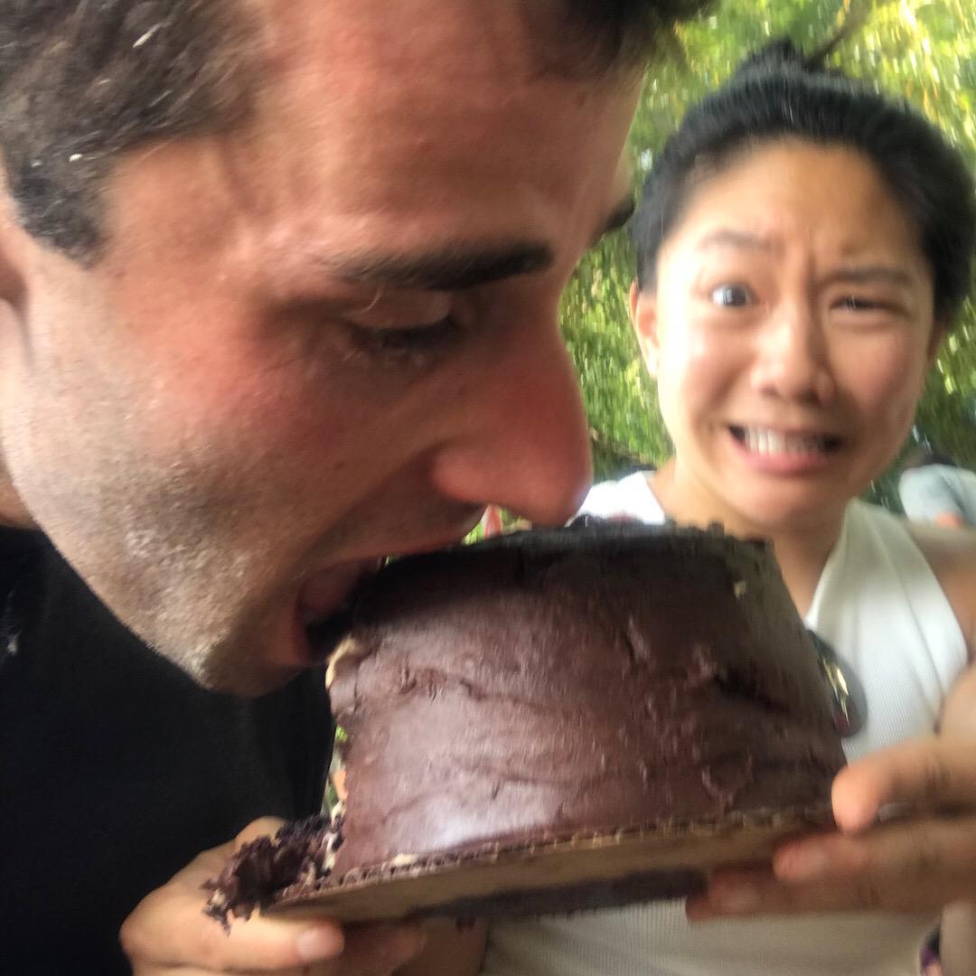 Have treats!
(Brandon attacks his bday cake post-race. Bridger Ridge Run in Bozeman, MT)