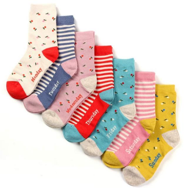 COTTON DAY 7 Days of the Week Toddler Little Big Kids Girls Cute Pattern Design Socks