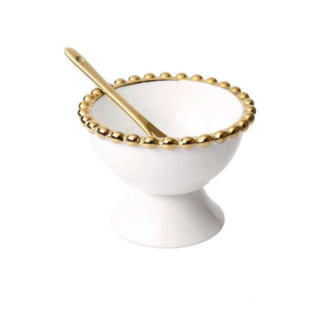 Classic Touch Set of 4 Porcelian Dessert cups with Gold Beaded Design