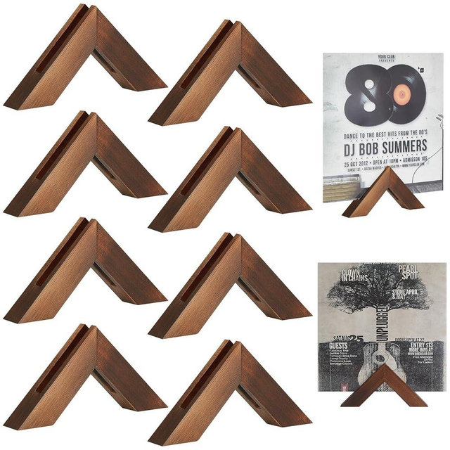 Juexica Vinyl Record Holder Wall Mount Set of 8 Wooden Triangle Vinyl Record Shelf Pine Wood Album Shelf Vinyl Record Display Floating Shelf