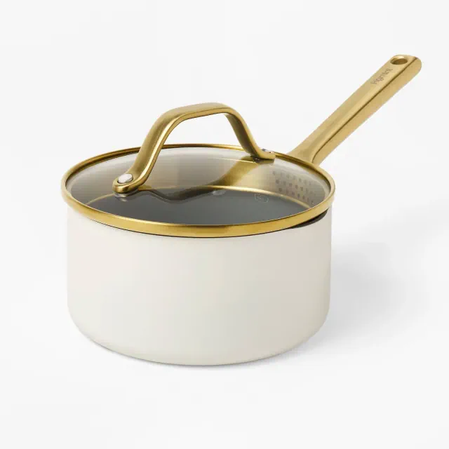 1.5qt Nonstick Ceramic Coated Aluminum Sauce Pan with Champagne Handle Cream - Figmint™
