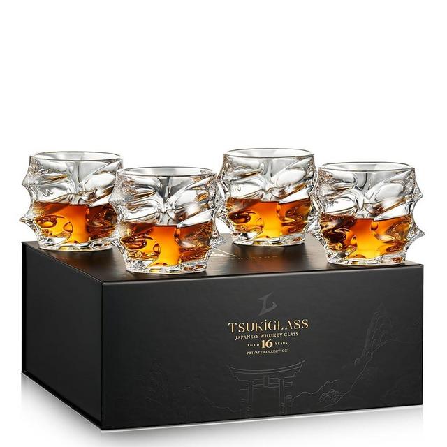 TSUKIGLASS® Storm Premium Japanese Crystal Whisky Glasses Set of 4 - Gift Ready Box, 100% Ultra Clarity Lead-Free Crystal, 10oz Tumblers for Bourbon, Scotch & Cocktails, Luxury Gift for Men