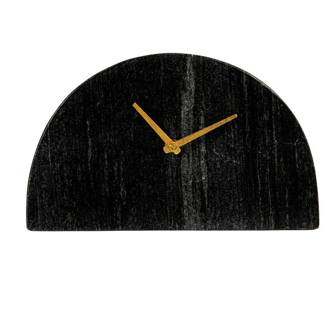 Decorative Half Moon Marble Mantel Clock, Black