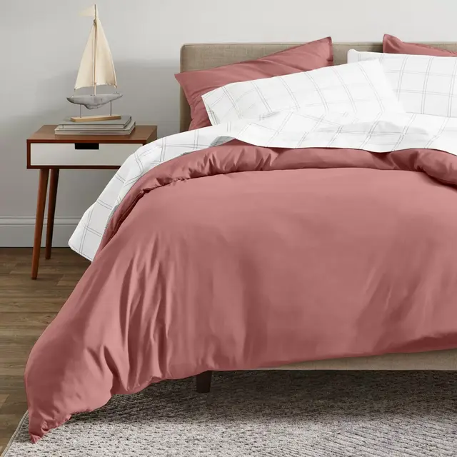 400 Thread Count Organic Cotton Sateen King/California King Duvet Cover and Sham Set Dusty Rose by Bare Home