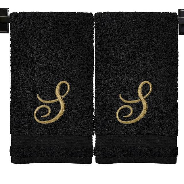 Custom Luxury Towels Monogrammed Hand Towels for Bathroom | Set of 2 | Genuine Turkish Towels | Choose Towel and Thread Color | A - Z | Monogrammed Towels with Embroidered Script Font