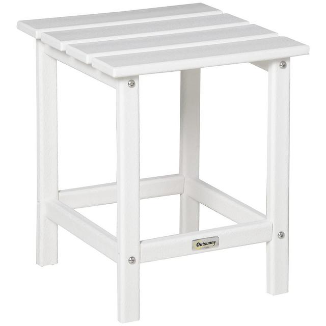 Outsunny Patio Side Table, 15" Square Outdoor End Table, HDPE Plastic Tea Table for Adirondack Chair, Backyard or Lawn, White