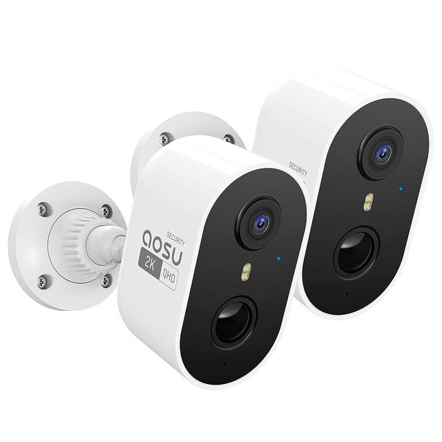 AOSU 2Pack 2K Security Cameras Wireless Outdoor, Battery Powered for Home Security with PIR Human Motion Detection, Full-Color Night Vision, Spotlight & Siren, 2-Way Audio, 2.4GHz WiFi, Waterproof