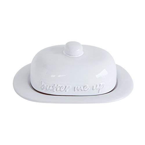 Creative Co-Op"Butter Me Up" White Terracotta Butter Dish